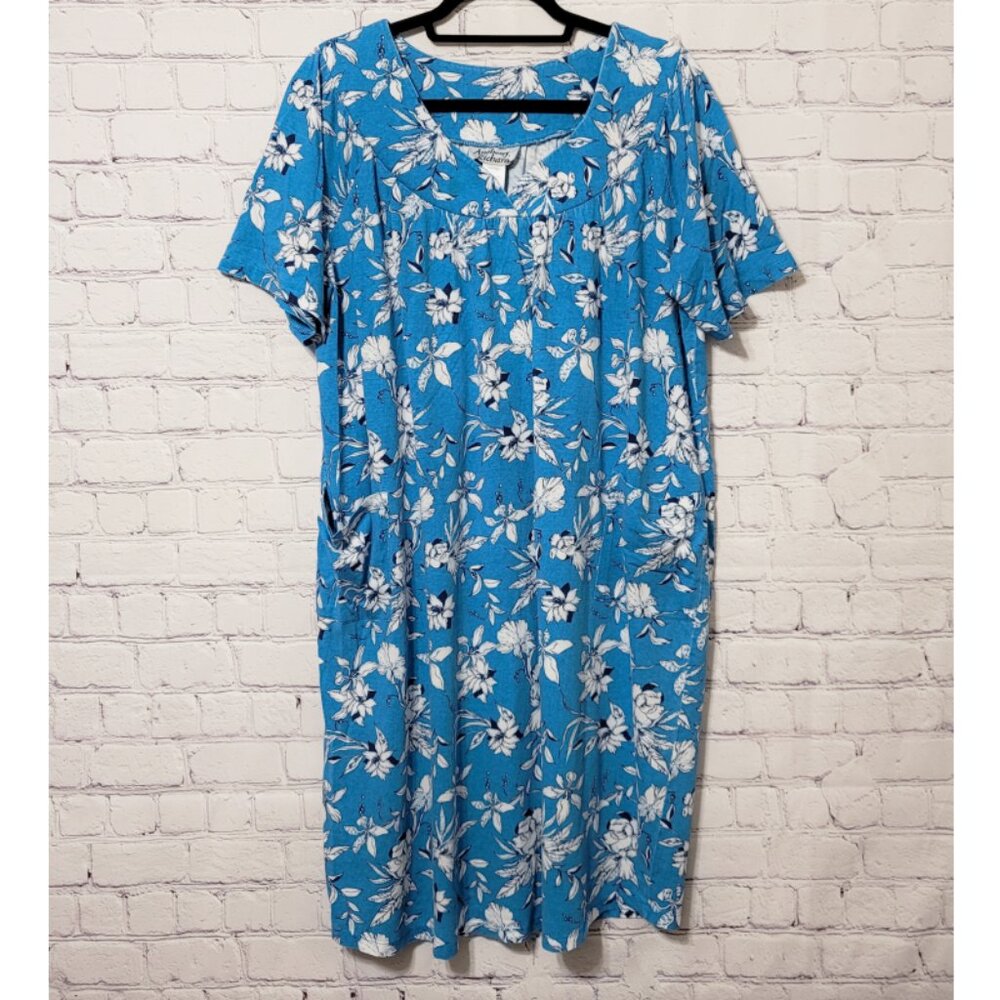 Anthony Richards Blue Floral 100% Cotton House Dress L
